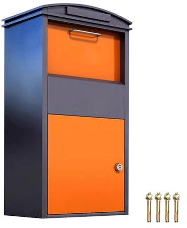Buzón for Paquetes Buzón de Acero Galvanizado Código Bloqueable Cerradura de Contraseña, Bisagra Interior, Apertura Antirrobo, for Paquetes Cartas(Orange,S)