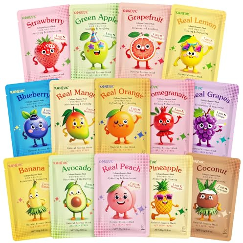 14 Pack Fruit Face Masks Skincare for Kids, Sheet Hydrating Facial Mask
