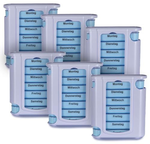 Laro Tablettenbox Blau 7 Tage mit 4 Fächern pro Tag - Pillendose Seniorenfreundlich - 3 Stück