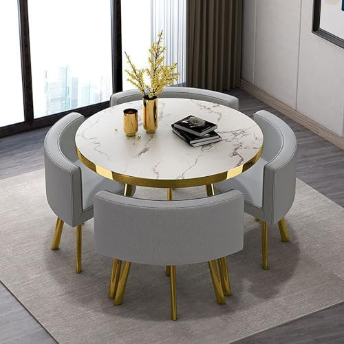 Rundes Konferenztisch-Set – 5-teiliger Esstisch mit 4 Stühlen, perfekt für Küche und Esszimmer, runde Frühstücksbar-Möbel, 80 x 75 cm