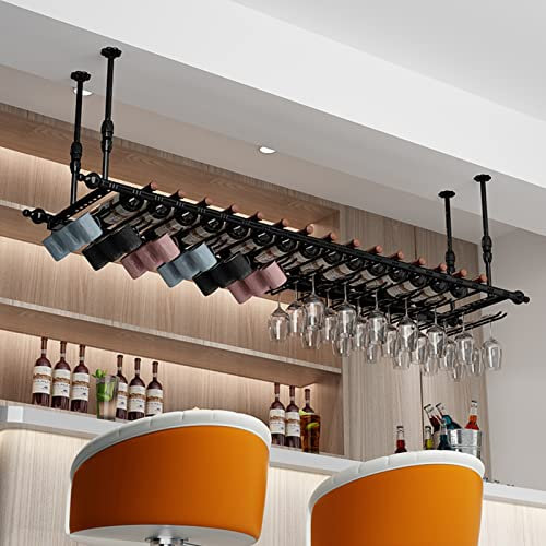 NGAMITSX unità Bar sospesa al soffitto, portabottiglie da Vino a soffitto, portabicchieri da Champagne sospesi, Bar Regolabile in Altezza, mensola portaoggetti in Ferro battuto, mensola Decorativa da
