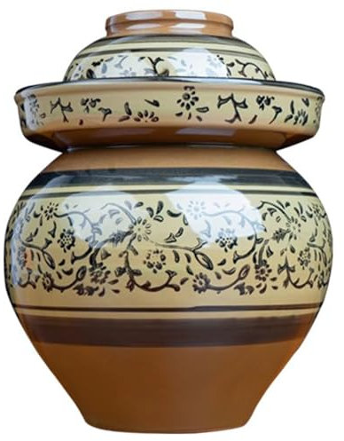 PXAMORTEL Vaso per sottaceti in Ceramica, Vaso for la fermentazione in Ceramica Tradizionale Cinese con Coperchio gorgogliatore e Guarnizione ad Acqua, for la conservazione dei sottaceti(4L)