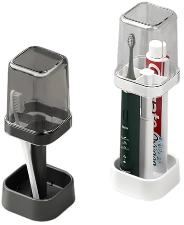 2 Pezzi Portaspazzolino Regolabile in Altezza per Bagno, Portaspazzolino Multifunzionale con Tazza per Collutorio Supporto con Bicchiere per Collutorio Supporto per Spazzolino Drenabile