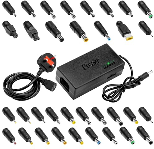 BCMCZCDC Universal Mains Adapter - Charging Cable For Laptop/Notebook & Other Devices - 12-24 Volts, 96 Watts, With 34 Attachments