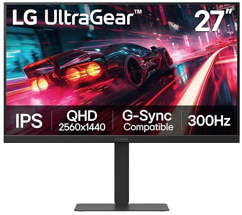 LG 27G640A-B 27-inch Ultragear QHD (2560 x 1440) IPS Gaming Monitor, 300Hz, 1ms, NVIDIA G-Sync, AMD FreeSync Premium, VESA DisplayHDR 400, HDMI 2.1, USB Type-C, Tilt/Height/Swivel/Pivot Stand, Black