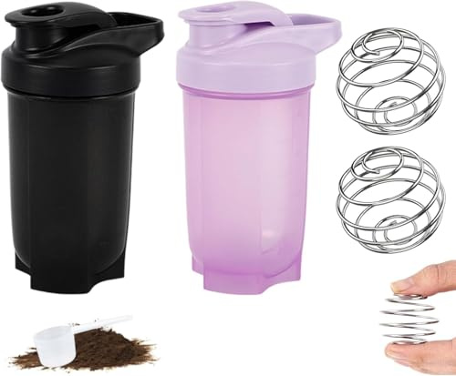 Shaker per proteine, 2 pezzi, 500 ml, per miscele di proteine, borraccia sportiva con filo mixball, frusta, a prova di perdite, senza BPA, per sport, fitness, palestre, facile da pulire, lavabile in