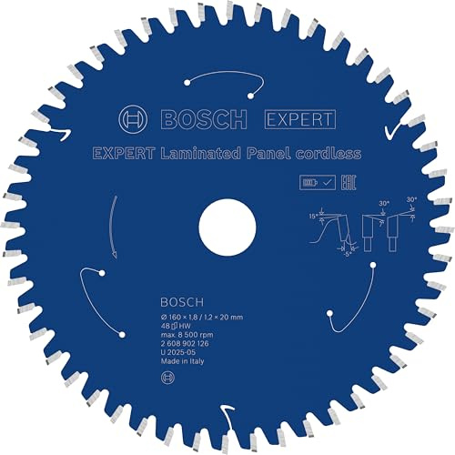 Bosch 1x Hoja de sierra circular EXPERT Laminated Panel cordless | para Tableros recubiertos de plástico, Ø 160 mm, Professional Accesorios Sierras circulares de mano sin cable