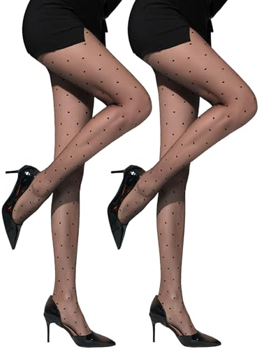 ZIHUA 2 Pairs Black Polka Dot Tights for Women, Sheer Nylon Stockings with Polka Dot, Black M
