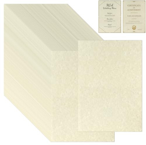 NIXRET 100 Sheets Printed Parchment Paper, 180GSM Blank A4 Certificate Printing Paper, Ivory Antique Textured Double Side Printing Parchment Papers for Writing Resume, Diploma