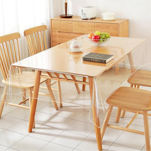 Umllpet Bordsduk transparent tvättbar, transparent PVC-folie bordsfilm, 0,13 mm tjock transparent bordsduk, vattentät oljebeständig bordsskyddsfolie för bröllop inomhus utomhus (140 x 240 cm)