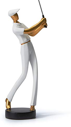HAUCOZE Golf Figurina Sportiva Scultura Statua Moderna Decorazione 24cm | Bianca Resina Ornamento Artigianale Arte Soprammobili Compleanno Festiva Regalo per Soggiorno Ufficio Studio
