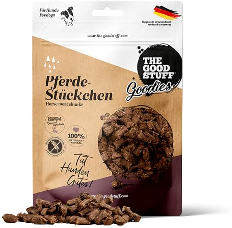 The GOODSTUFF Pferde-Stückchen 150 g | Pferdefleisch Hundeleckerlies getreidefrei & luftgetrocknet | Hundesnack in Stückchen | Trockenfleisch für Hunde | Trainingsleckerli | Super-Premium Hundefutter