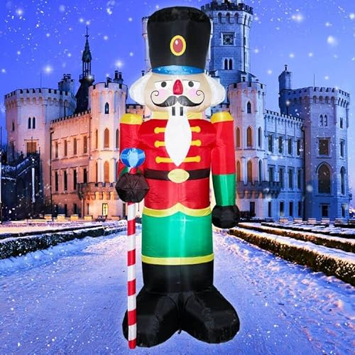 AJY 8 Feet Christmas Inflatable Nutcracker Soldier Holiday Lighted Blow up Yard Decoration 8ft Estaca Nutcracker Inflatable Indoor Porch Outdoor Décor