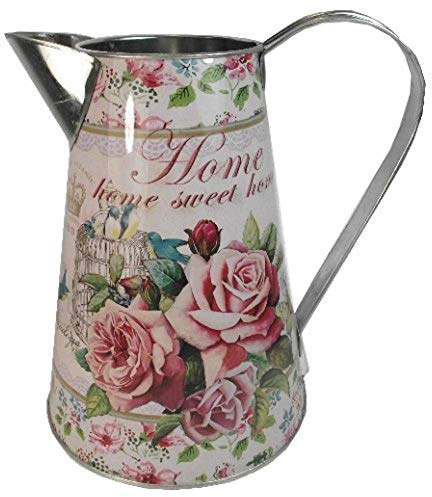 Large Jug Artificial Flower Vase Bluebird Pink Rose Butterfly Design Metal Decal Style for Dried or Faux Flowers 22cm