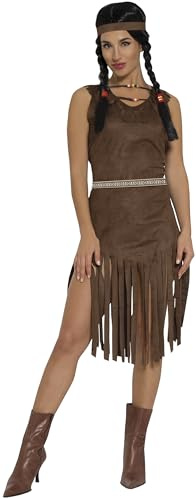 FIESTAS GUIRCA | Indianerin Kostüm für Erwachsene - Kleid, Haarband und Gürtel - Native American Kostüme für Halloween, Karneval und Kostümpartys - Ideal für Damen - Braun