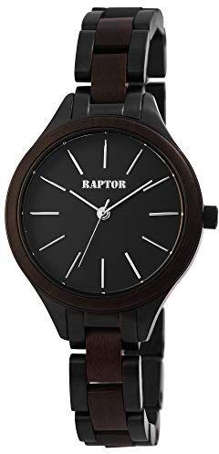 Raptor Damen-Holzuhr Edelstahl Faltschließe Narur Analog Quarz RA10206 (Sandelholz)