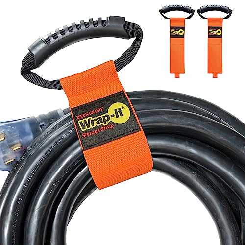 Easy-Carry Wrap-It Storage Straps - 22” (2-Pack) Blaze Orange – Heavy-Duty Hook and Loop Cord Carrying Strap, Hanger, and Organizer with Handle for Pool Hoses, Garden Hoses, Cords, Cables and More