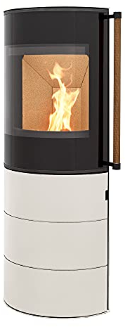 H&M Kaminofen Citro 2.0 creme weiß schmaler ovaler Ofen 6kw schlicht modern kompakt A+ Abgasstutzenanschluss Durchmesser 150mm Bauart 1 Holz Reelinggriff