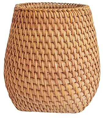 Danfer Stiftehalter aus Rattan, rund, aus Rattan, handgefertigt, für Kosmetik-Pinsel, für Fernbedienung zu Hause, Stifte, Kosmetikpinsel, Stifteköcher aus