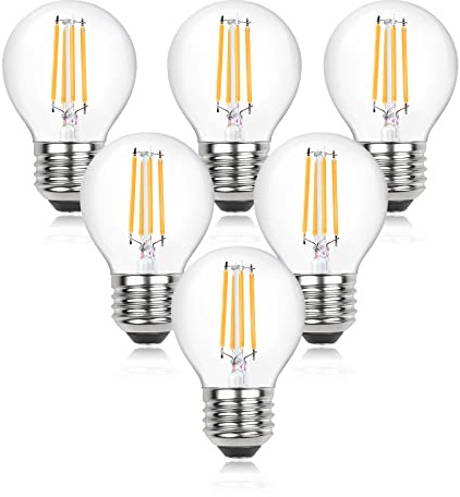 Luxvista Dimmable, 4W G45 E27 LED Filament Light Bulb, 40W Equivalent, ES Vintage Clear Glass Mini Globe LED Bulb for Chandeliers (Warm White 2700K, 6-Pack)