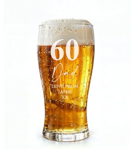 Engraved Personalised 60th Birthday Signature Pint Beer Glass Gift Boxed