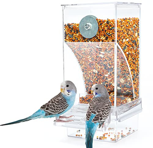 Rypet No Mess Automatic Bird Feeder Transparent Food Container Cage Acrylic Parrot Feeder Accessories for Small Birds Parrot Cockatoo Canary