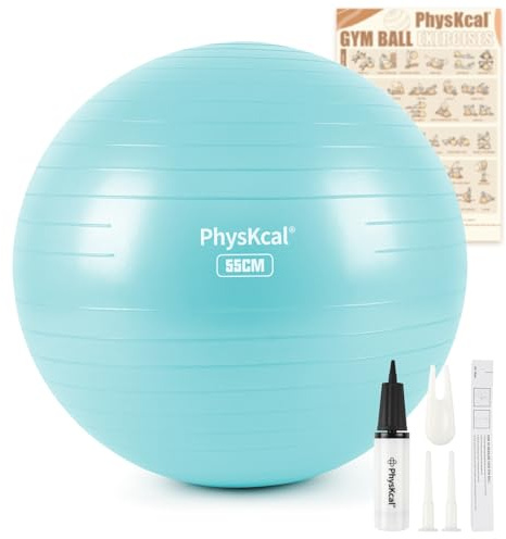 PhysKcal PRO Gym Ball 55cm Blue, Anti-Burst Birthing Ball for Maternity & Labour, Yoga Exercise Swiss Ball for Fitness and Recovery