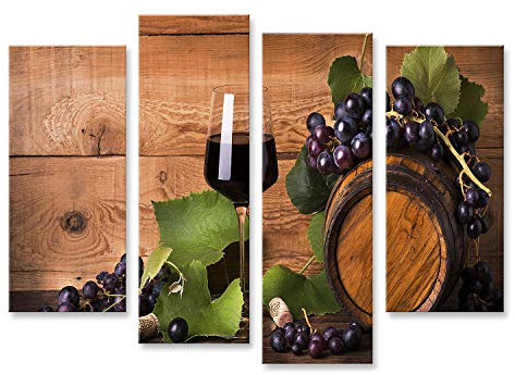 islandburner Image sur toile Composition calice vin rouge raisins feuilles vertes fûts en bois nature morte baril murale salon bureau images GCPV-4erPx