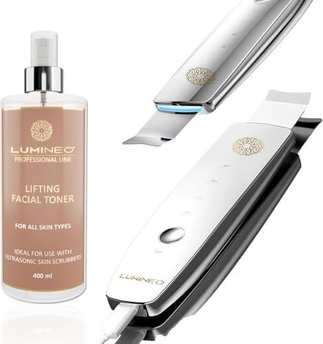 LUMINEO Ultraschallpeeling-Gerät & Porenreiniger Set – Inkl. 400ml Lifting-Toner & Mitesserentferner, 5-in-1 Skin Scrubber mit Ionen, EMS & LED – Für strahlende Haut & Anti-Aging