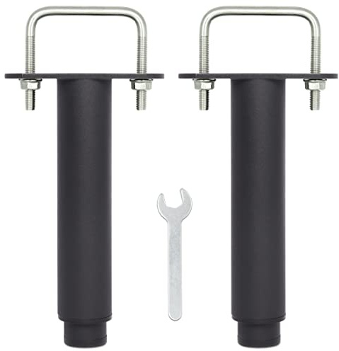 Pied de Lit Universel, Pieds pour Sommier à Lattes sans Perçage | Hauteur: 25cm(+20cm) Reglable, U Largeur Interne 68mm | Design: Metallique Noir | Ronde ø 3.8cm | pour Le Cadre Central | Lot de 2