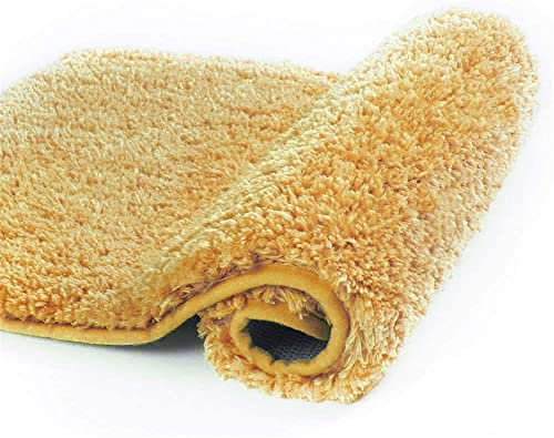 Reyox Badvorleger Maschinenwaschbare, Weiche Hochflor Badematte rutschfest, Mikrofasern Flauschig Badteppich für Badezimmer Gelb 50 x 80 cm