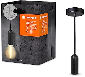 LEDVANCE Vintage 1906® Pendelleuchte ROUND E27, schwarz, max. 25W (LED 15W), E27 Sockel, runder Baldachin, Innenraum-Pendelleuchte, Kombination mit 1906 Vintage-Lampen, Kombination mit smarten Lampen