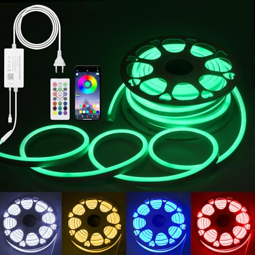 ALITOVE 15M Neon LED Strip 230V Flexibel RGB LED Streifen Aussenbereich mit APP/Fernbedienung IP65 Wasserdicht Lichtschlauch Musik Sync für Home Spielzimmer Innen- und Außendekoration