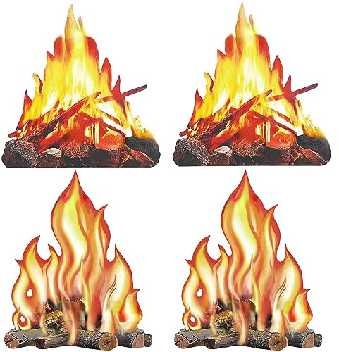 Molyorch 4 Pièces Feu Camp Carton Décoratif, Flamme Fausse Fête Décorative, Décorations Fête Feu Camp, pour Décoration Camping, Feu Camp, Photographier Accessoires