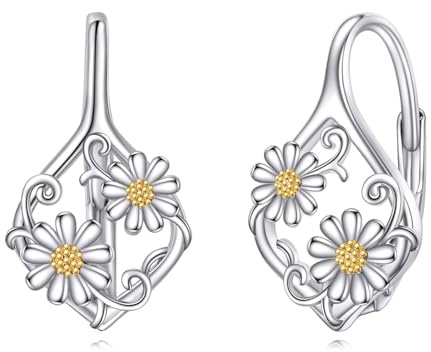 925 Sterling Silber Baum des Lebens Ohrringe Leverback Schmuck für Damen Mädchen (Gänseblümchen)