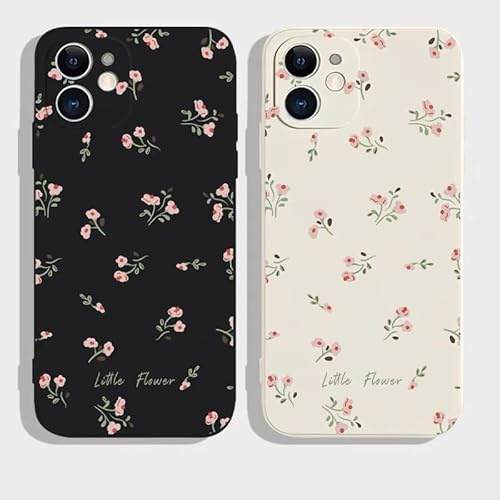 JiuWang [2er Set] Hülle für iPhone 12 Blumen Muster (1 Schwarz + 1 Creme) | Weiche TPU Stoßfeste, Aesthetic Cottagecore Floral Design für Damen & Mädchen