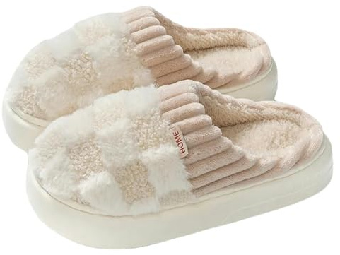 Gyios Ciabatte Donna Invernali Pantofole di Pelliccia Invernale Scarpe di Cotone Calde Alte Suola Spessa Camera da Letto Interno Uomini Vetrini Pelosi-bianco-38-39