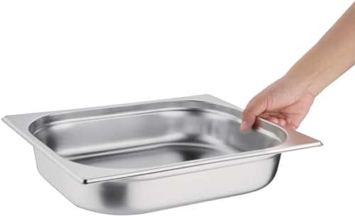 CateringBase ltd Gastronorm Pan 1/2, Stainless Steel Tray, Depth: 65 mm, Capacity: 4 litres, Hot and Cold Food Storage Container, Bain Marie Compatible, Lid Sold Separately