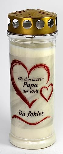 Kerzen Junglas - Grabkerze Papa mit 7 Tage Brenndauer, (3889), Grablichter mit Motiv, Grabkerzen mit Deckel, wetterfest, Trauerkerzen mit Spruch, 6 Stück