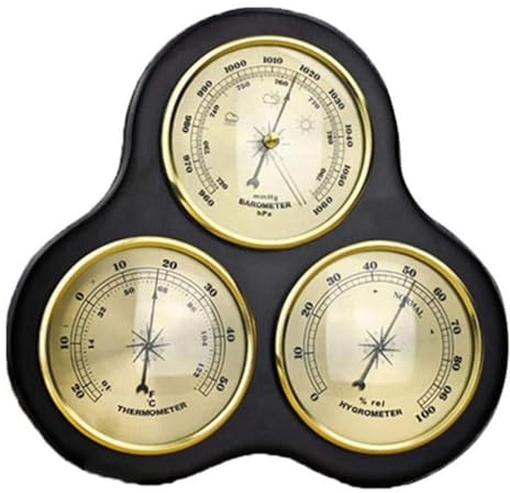 Analoge Wetterstation, Barometer, Mit Holzrahmensockel Dekoratives Wetterstationsinstrument aus Holz zur Überwachung des Luftdrucks