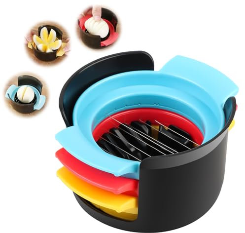 MXTIMWAN 3 in 1 Cortador de Huevos Cocidos,Cortador Huevos Cocidos,Manual Multifunción Rebanador de Huevo,Cortador de Acero Inoxidable,Herramienta para Cortar Huevos para Kiwi,Fresas,Alimentos Blandos