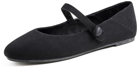 Feversole Women's Soft Breathable Mary Jane ，Mujer Zapatillas Merceditas De Terciopelo Mary Jane Negro Kord 41 EU