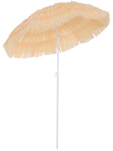 Outsunny Parasol de Plage Jardin Design Hawai 160 cm Raphia Artificiel Beige