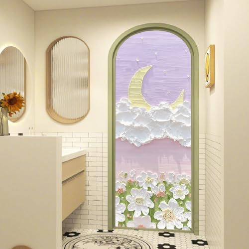 Milchglasfolie Mond Lila Grün Fensterfolie Schlafzimmer Fenster Sichtschutzfolie Milchglasfolie Selbstklebend Fenster Klebefolie Fenster Sichtschutz Folie für Fenster Fensterfolie Bad 50x100cm/2 Pcs