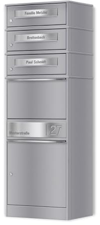 Metzler Buzón para Paquetes con 3 Buzones, Sistema XXL con Compartimento para Paquetes y Grabado de Nombre, Acero Inoxidable, Exterior, RAL 9007 Aluminio Gris, Modelo Bispo