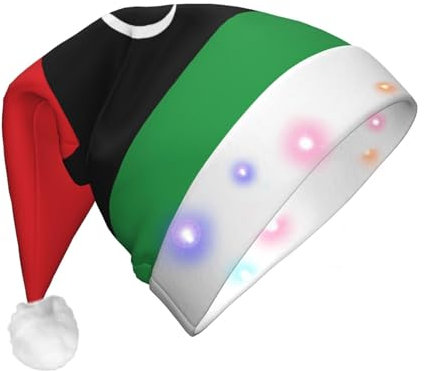 JBYJBX Weihnachtsmütze mit libyscher Flagge, LED-Weihnachtsmütze für Erwachsene, Weihnachtsmütze mit Lichtern, Weihnachtszubehör