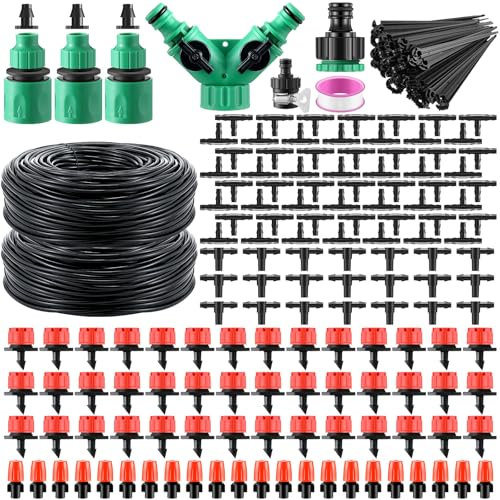 VIHOSE 328 FT Drip Irrigation System Kit 1/4 Blank Distribution Tubing Automatic Garden Watering Sprinkler System Sprinkler Kit for Garden Raised Bed Greenhouse Yard Lawn Plant Misting System
