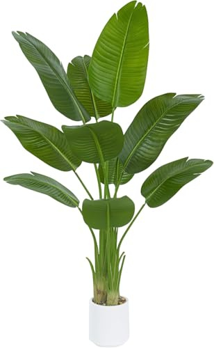 TXABL Artificial Bird of Paradise Plants, 5FT Fake Tropical Banana Plant with White Pot, Large Artificial Tree with 10 Leaves, Tall Faux Plants for Indoor Outdoor Home Room Office Garden Balcony Decor