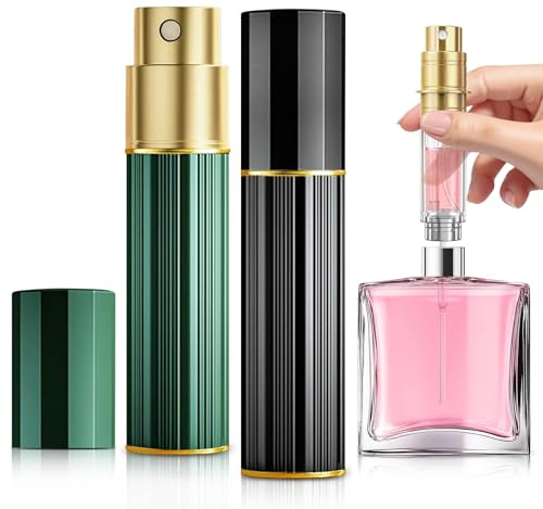 Traimber-seven Perfume Atomiser, 5ml Perfume Travel Bottle, Refillable Perfume Bottle Mini Atomiser Spray Dispenser Perfume Refill Bottle fits Purse Handbag Pocket for Women and Men (Black+Green)