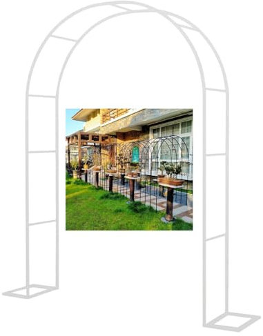 Arche de jardin en métal blanc avec portail décoratif résistant aux intempéries pour cérémonie de mariage, arche de plantes grimpantes, vignes et fleurs, 1,8 x 2,2 x 0,4 m